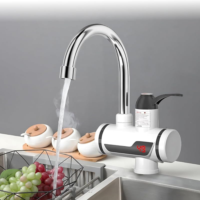 Image of Drumstone 𝟏𝟓 𝐘𝐞𝐚𝐫𝐬 𝐆𝐮𝐚𝐫𝐚𝐧𝐭𝐞𝐞 Instant hot water LED tap heater with quick heating element, ABS shockproof electric tap for home and commercial use