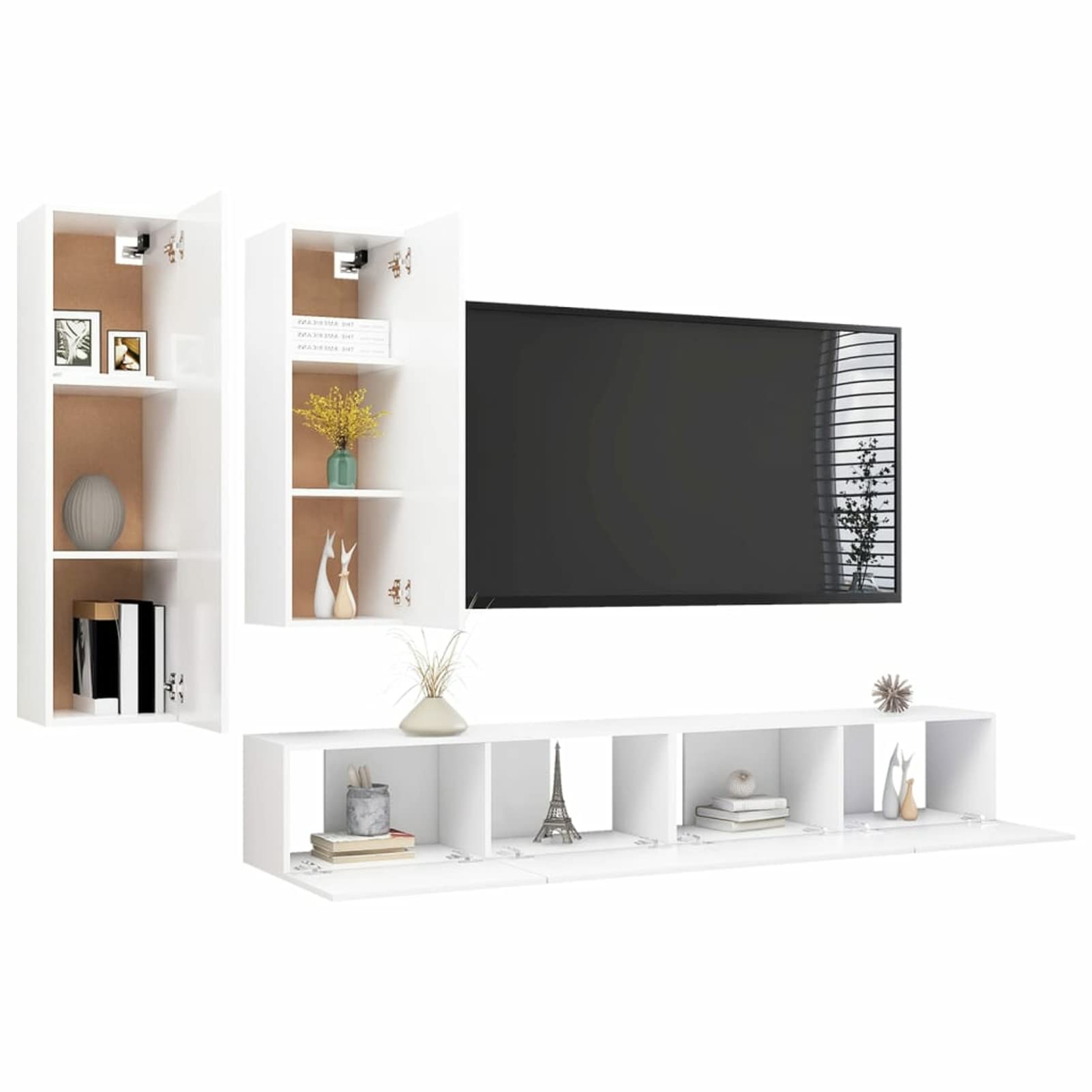 Set di Mobili Porta TV 4 pz, Moderni, Facile da Pulire, Bianco in Truciolato