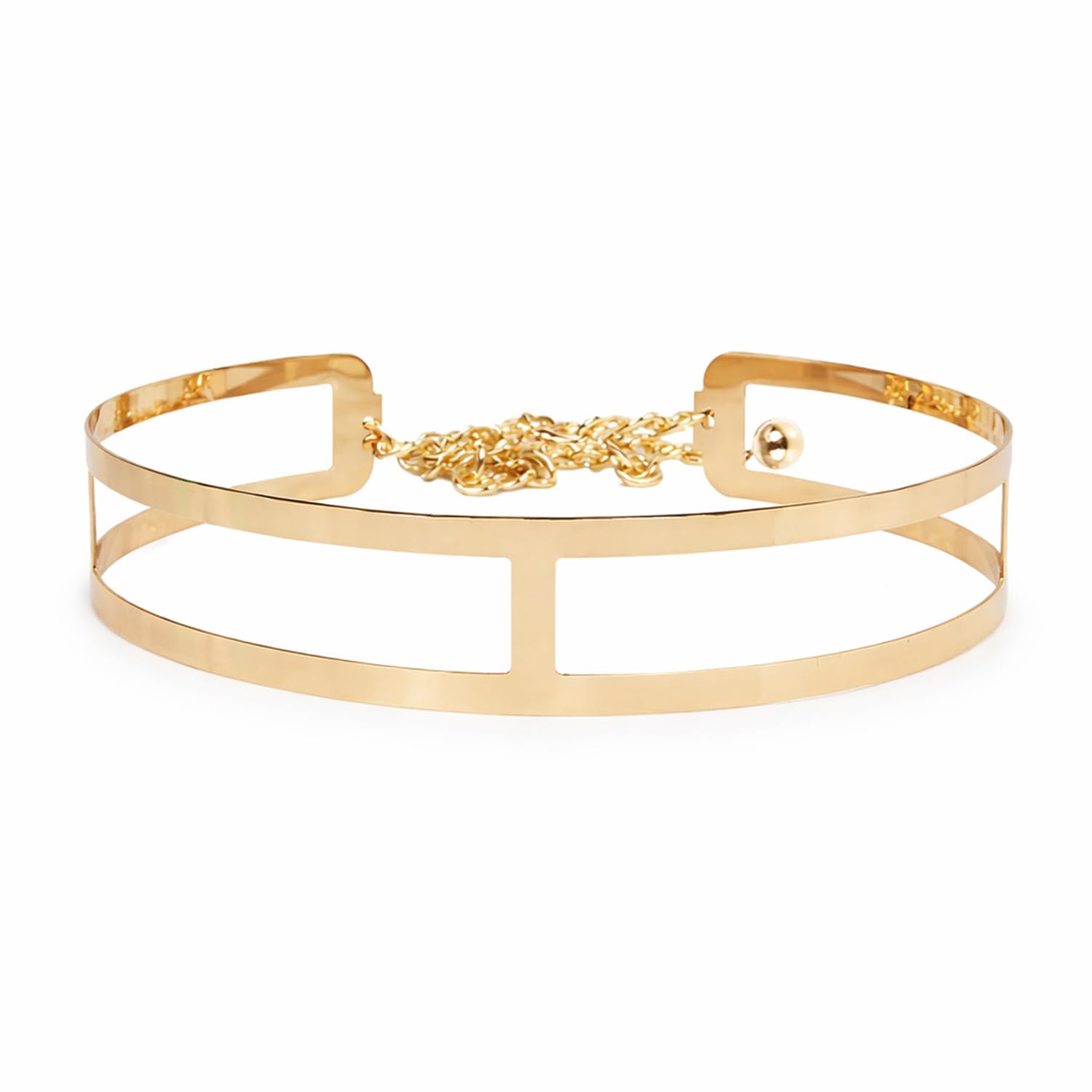 Women's Chain Simple Style Clothing Body Wide Chain Hollow Waist Big Waist Metal Belt(Golden)-image-12