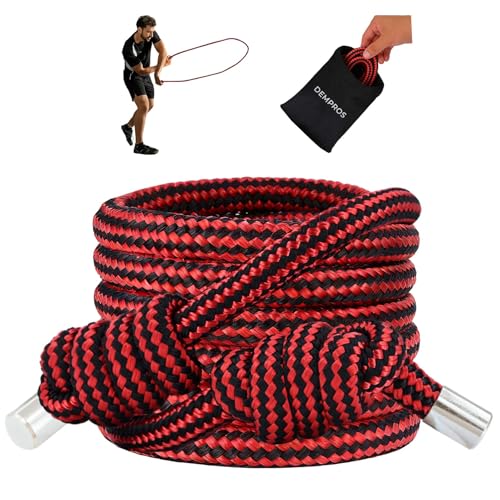 DEMPROS 1.5lb Weighted Flow Rope for Men & Women Heavy Rope Training Tool for Mobility Coordination & Low-Impact Cardio (Black Red Braid 16MM)