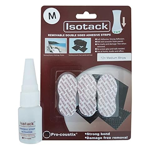 Pro-coustix Isotack Extra Strong Removable Foam mounting Adhesive kit 96x Strips + Activator Adhesive Cover