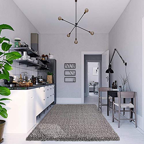 SANAT Teppich Wohnzimmer - Hellgrau Hochflor Langflor Teppiche Modern, Größe: 80x150 cm, LOCA New_1300_80X150_Light Gray