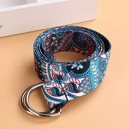 Women Double Ring Colorful Canvas Belt Metal Buckle Long Belts Casual Belts For Female4