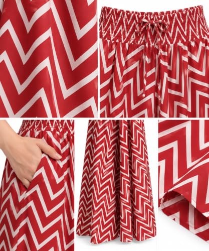 Image of Women's Printed Viscose Crepe Flared Palazzo Pants with Pockets | Elastic Waist | Full Length | Casual | Free Size