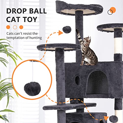 Image of BestPet | 54 inch Cat Tree Tower | Ashy | Sturdy Multi-Level Cat Tree