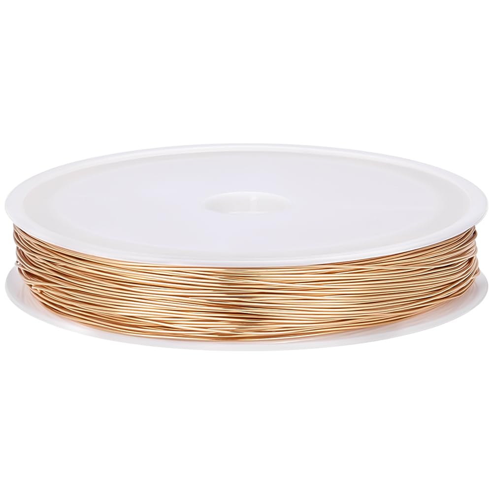 Beebeecraft 24 Gauge 0.5mm 50 Meters Copper Craft Wire 18K Gold Plated 164 Feet Round Polished Tarnish Resistant Jewelery Wire with A Spool for DIY Jewellry Making Supplies and Craft