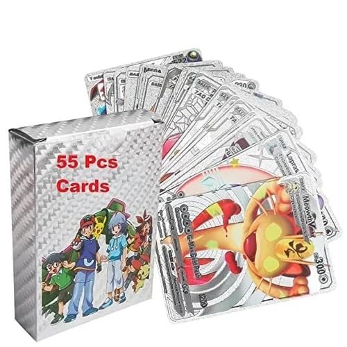 Image of VARIYA ENTERPRISE New Playing Cards | 55 Pcs Silver Foil Card | Assorted Cards TCG Deck Box | V Series Cards Vmax GX Rare Golden Cards and Common-Rare Mystery Card | Best Gift for Kids