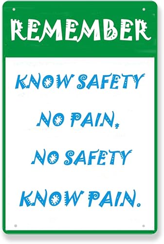 Letreros metálicos con texto en inglés "Know Safety No Pain No Safety Know Pain Creativity", letrero decorativo de hojalata vintage, para
