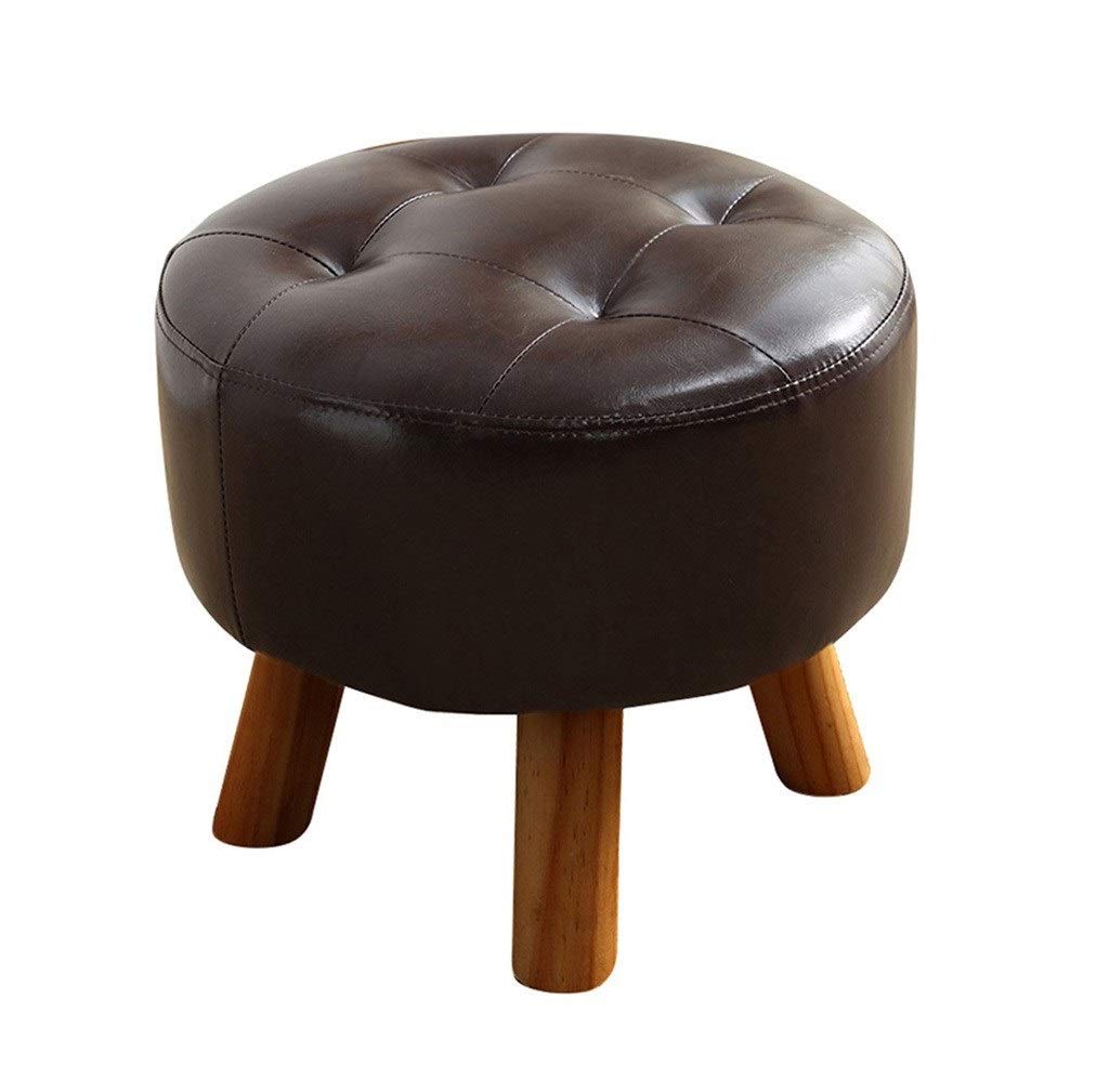 LXESWM Solid Wood Round Footstool Shoes Stool Upholstered Footstool PU Leather Footstool Upholstered Pouffe Stool