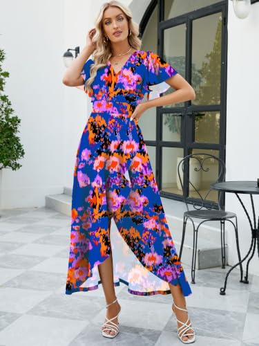 Image of Long Black Formal Dresses for Women Gowns Evening Party Cocktail Dress,Split Elegant V Neck Wrap Ruffle Wedding Guest Dresses
