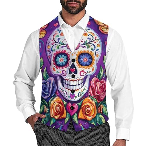 Butterfly Skull Men's Suit Vests Dress Vest V-Neck Waistcoat Slim Business Formal with Pocket