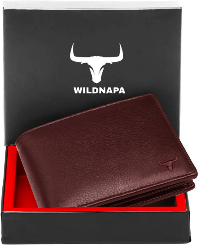 Image of WILD NAPA RFID Protected Brown Genuine Leather Wallets for Men (C-Cherry)