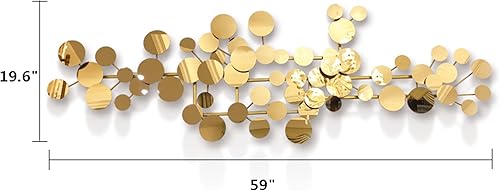 Miniatura 2 de YUDACHU Arte de pared de metal dorado para sala de estar, decoración moderna geométrica de pared de 59 x 19.6 pulgadas, grandes detalles de pared 3D