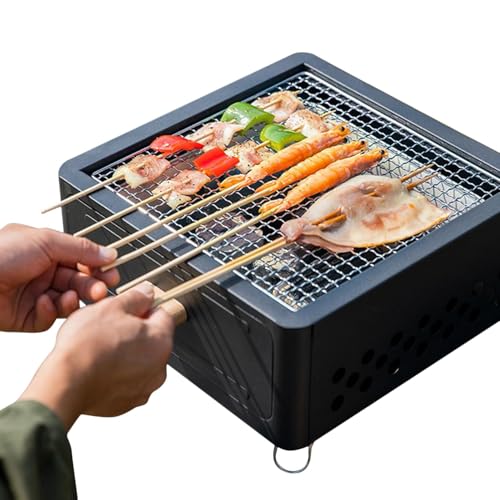Barbacoa de carbón vegetal – Barbacoa de mesa y escritorio, barbacoa portátil, barbacoa de mesa con diseño de carbón expandible, con regulación de temperatura ajustable y antiadherente