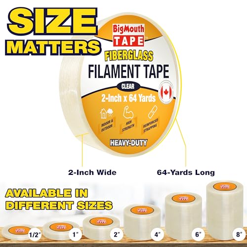 Image of 6 Rolls Strapping Tape 2-inch x 384-Yards, Available in 6 Sizes, Filament Tape 2 inch, Shipping Tape Heavy Duty, Used for Strapping, Fixing, Reinforcing, and Repairing