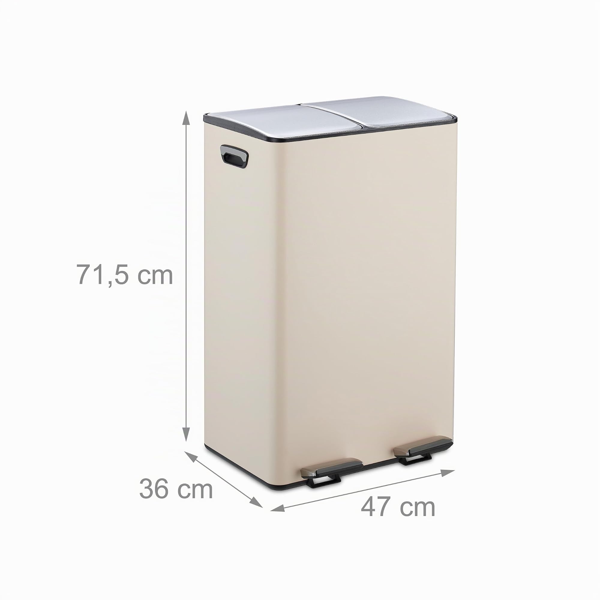 Relaxdays Cubo Basura Doble, 2 Compartimentos 30 litros c/u, Botes Interiores Extraíbles, Pedal, Cocina, Beige/Plateado