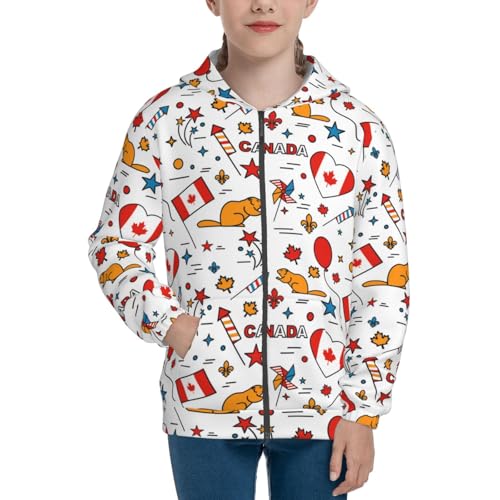 Canada Day Kid Hoodies Boys Zip Up Sweatshirts Girls Pullover with Pocket3
