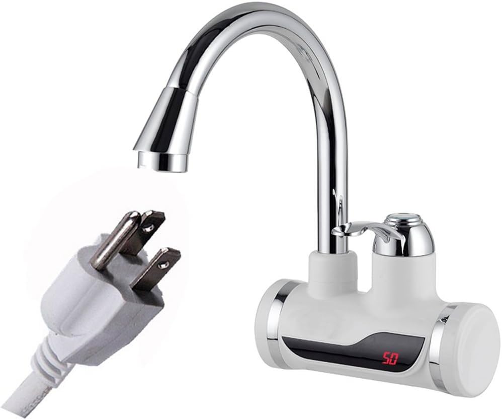 Rotatable Bathroom Kitchen Heating Tap Water Faucet 110V Tankless Electric Hot Water Heater Faucet with LED Digital Display (Small Lateral Inflow)