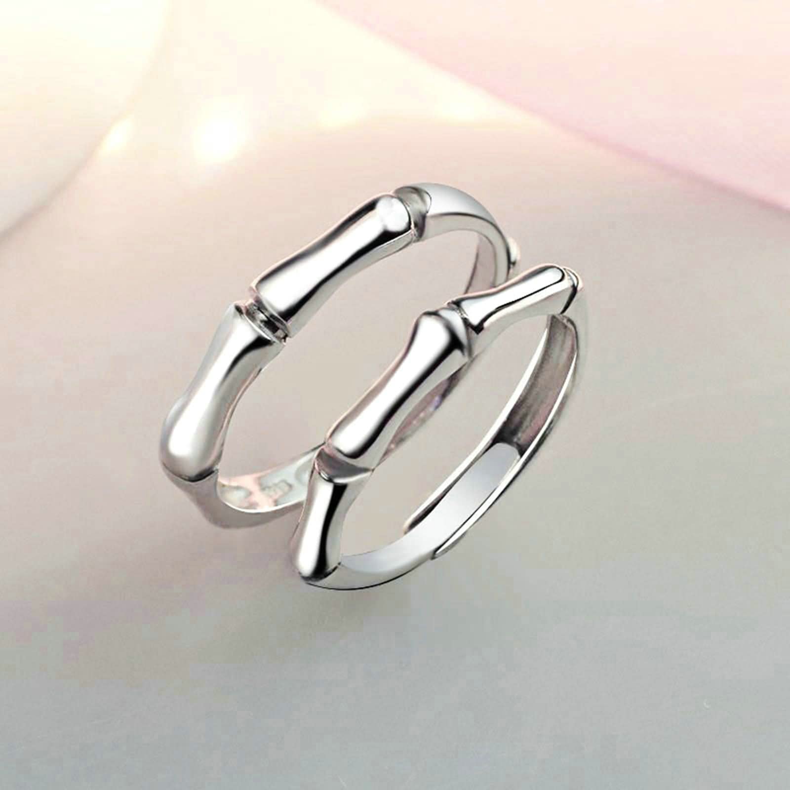 Eheringe Paar Set, Verlobungsring Sterling Silber Bambus Gelenk Silber verstellbar