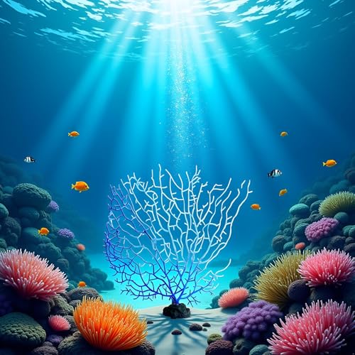 Image of GANPUB Blue Artificial Coral Branch Faux Aquariums Ornament Fish Tanks Landscape Sea Fan Decorations Artificial Coral Branch Aquarium Decor
