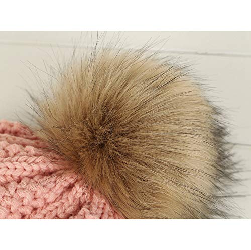 Gorro feminino de malha, crânio cor sólida malha Pompom gorro de inverno elástico térmico, Cinza, Ta