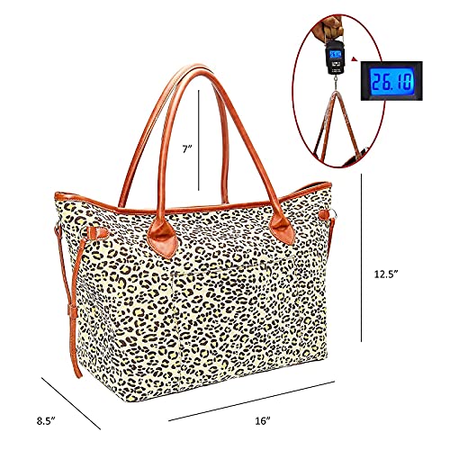 Bolso tote de lona con estampado de leopardo, bolso de hombro grande y práctico para mujeres, con asas resistentes de cuero sintético PU miniatura 4