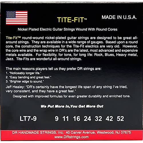 DR E TITE LT7-9 Tite-Fit Lite Jeu de cordes pour Guitare électrique - Les Beatles, Paul McCartney, John Lennon, RIngo Starr, George Harrison DR E TITE LT7-9 Tite-Fit Lite Jeu de cordes pour Guitare électrique – Image 4