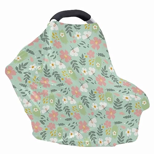 Image of Youngerbaby Flower Green Nursing Cover Breastfeeding Super Soft Multi Use for Baby Car Seat Covers Canopy Shopping Cart Cover Scarf Light Blanket Stroller Cover Baby Girl Necessities