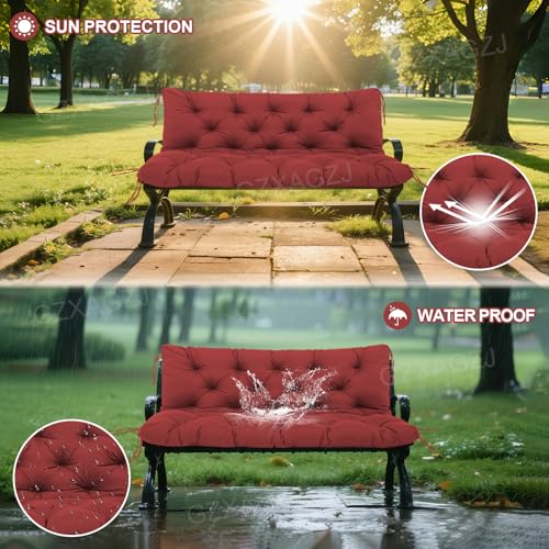Image of Porch Swing Cushions Outdoor 40x40 inch Waterproof Extra Thick 5 inch Swing Cushions Replacement with Backrest and Ties for Outdoor Furniture Porch Patio Garden Lawn (Wine Red)