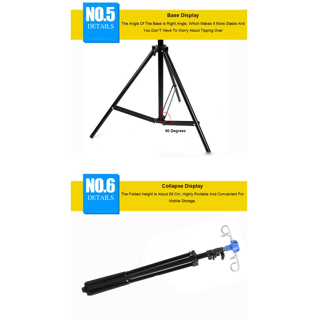 Soporte Soporte Plegable portátil para Bolsa de Goteo para portasueros, Soporte Plegable de aleación de Aluminio para infusión con 4 Ganchos y 3 Patas, Altura Ajustable Ancianos