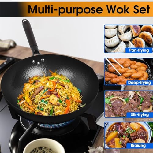 Wok de acero al carbono con tapa de madera 13 pulgadas miniatura 5