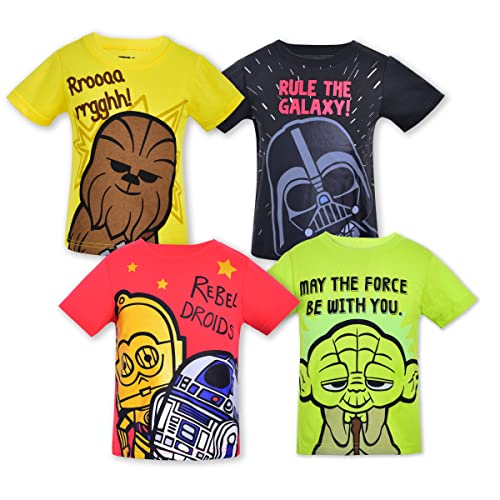 STAR WARS Boys 4 Pack Short Sleeve T-Shirt for Toddler and Little Kids Black