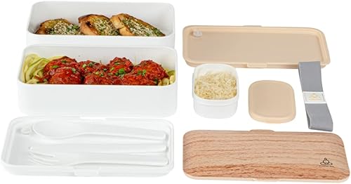 Miniatura 12 de Restaurantware Bento Tek - Lonchera apilable de 40.5 onzas, 1 contenedor reutilizable para adultos, con utensilios incluidos, taza de salsa, grano