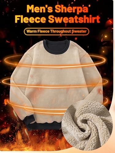 TACVASEN Men's Crewneck Sweatshirt Warm Sherpa Lined Sweatshirts Heavyweight Long Sleeve Underwear Winter Fleece Pullover - Image 3