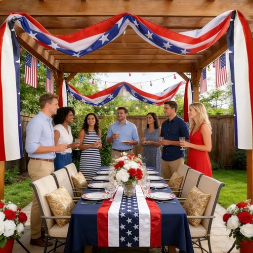 4th of July Decorations - 20 Ft American Flag Bunting Red White Blue USA Patriotic Flag Banner for Porch Door Outdoor Decor (2 Pack) by AOLIUP - Used condition - Image 6