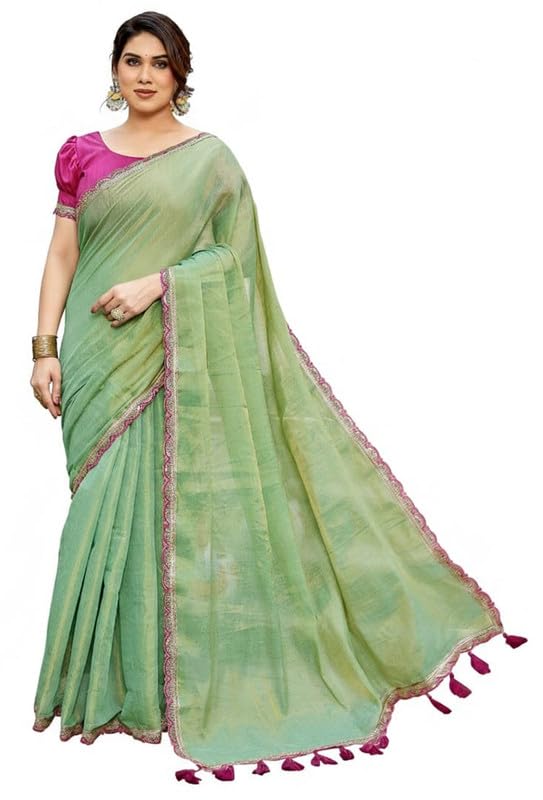 Sari indien en soie et organza pour femme avec chemisier traditionnel