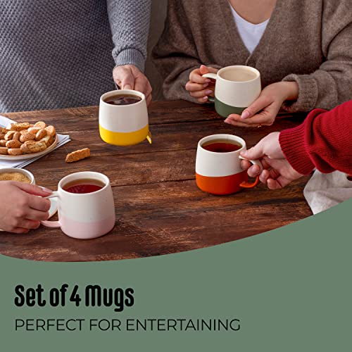 Ceramic Coffee Mugs Set Of 4 - Large Stoneware Cups - Hand-Painted, Two-Tone Glazed Mug For Coffee, Tea, And More - Microwave & Dishwasher Safe #TOP4