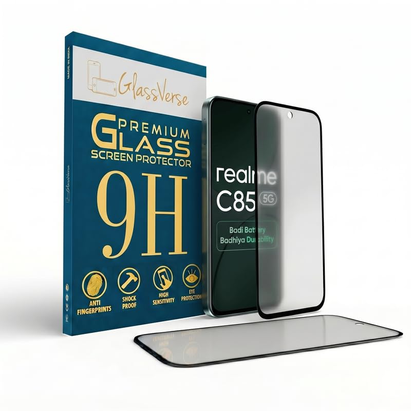 Image of GlassVerse Matte Tempered Glass for Realme C85 5G | Anti Glare, Smooth Touch Screen Protector, 9H Hardness, Edge to Edge, Case Friendly, Hassle-less Installation Kit Included. (Pack of 2)