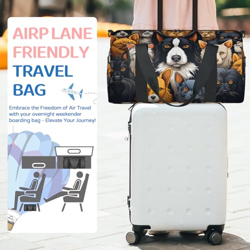 Cartoon Animal Dog Pattern Sports Duffle Bag for Women Men Waterproof Overnight Weekender Bag with Adjustable Strap Travel Tote Bags for Beach Yoga Work Dance Swim3