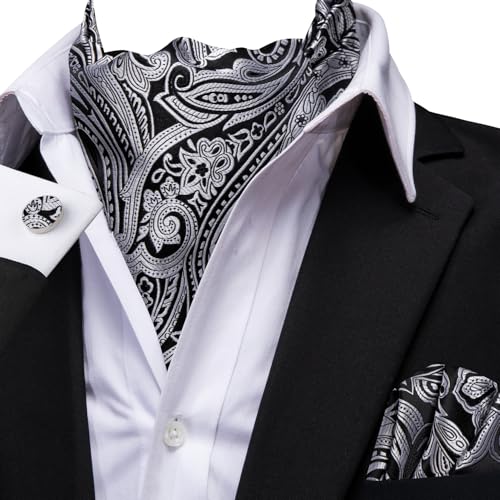 Image of Dubulle Paisley Floral Ascot for Men Self Tie Mens Cravat and Pocket Square Cufflinks Wedding