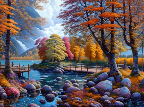 Toile Street Cafe and Landscape Lake haute définition - Poster mural 50x70 cm premium CekOck
