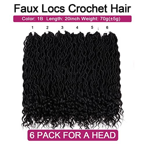 6 Packs Goddess Locs Crochet Hair For Black Women, 20 Inch Curly Boho Faux Locs Crochet Hair With Curly Ends, Crochet Pre Looped Hair Goddess Locs Hair Braiding Synthetic Hair Extensions (20 Inch,1B#) #TOP4