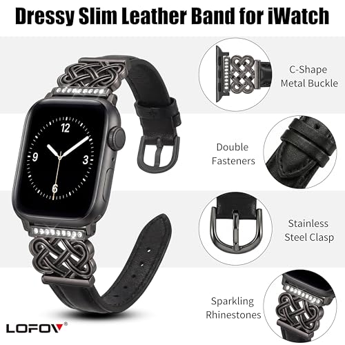 Image of Compatible with Apple Watch Bands Women 38 /40 /41 /42mm Dressy Slim Leather Strap with Designer Celtic Knot Interlock Buckle Bracelet for iWatch Series 11 10 9 8 7 6 5 4 SE 3 2 1
