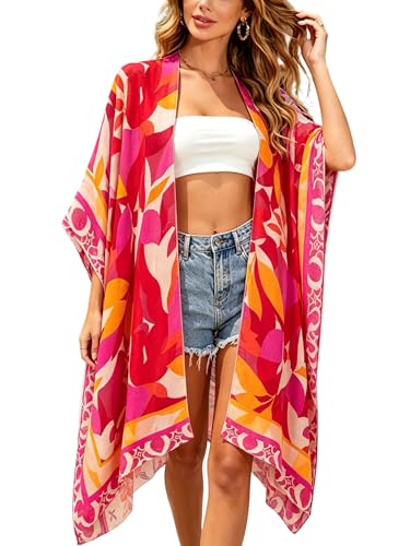 Image of Breezy Lane Women's Kimono Cardigan Summer Swimsuit Coverups Beach Cover Up with Floral Print for Vacation