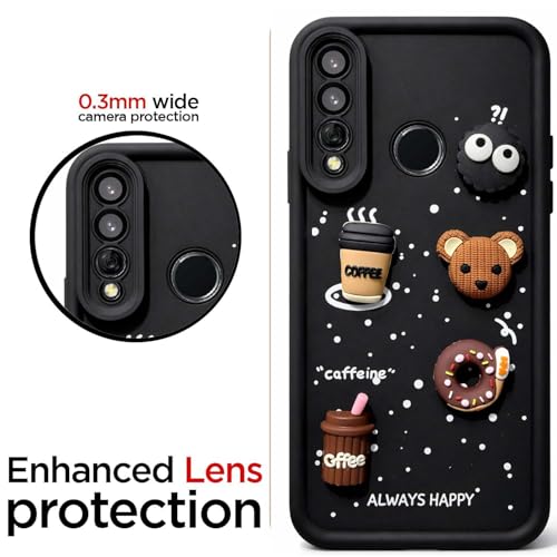 Image of Bintage Cute Fun Taddy| 3D Ball Bear| Donut| Coffee Rubber Case Camera Protection Back Cover Compatible for Huawei Y9 Prime 2019 - Black