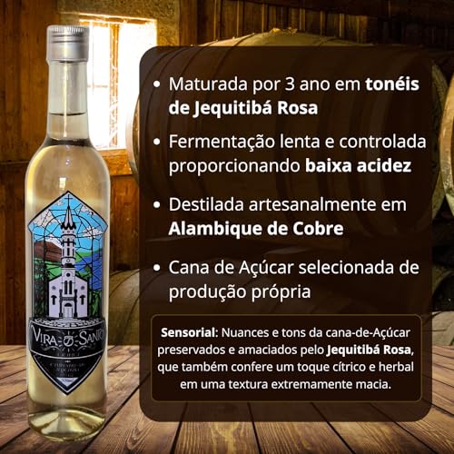 Cachaça Envelhecida Jequitibá Rosa 3 Anos Artesanal Premium - Vira o Santo 500ml