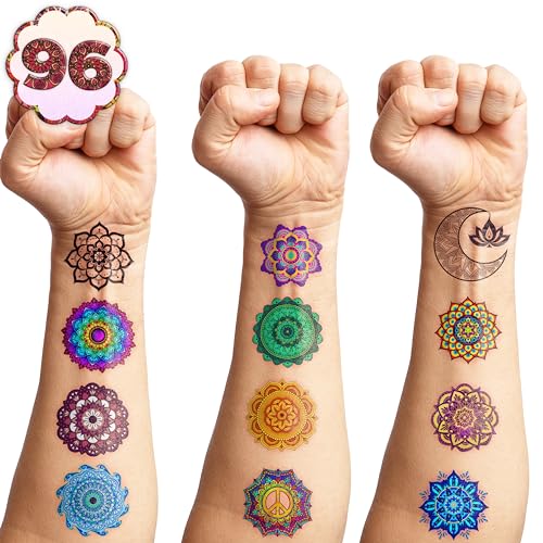 Generic 100PCS Mandala Temporary Tattoos - Indian Decorations Themed Stickers for Boys and Girls Birthday Party Supplies, Decorations, Favors, and Prizes - Cute Gifts, Gold