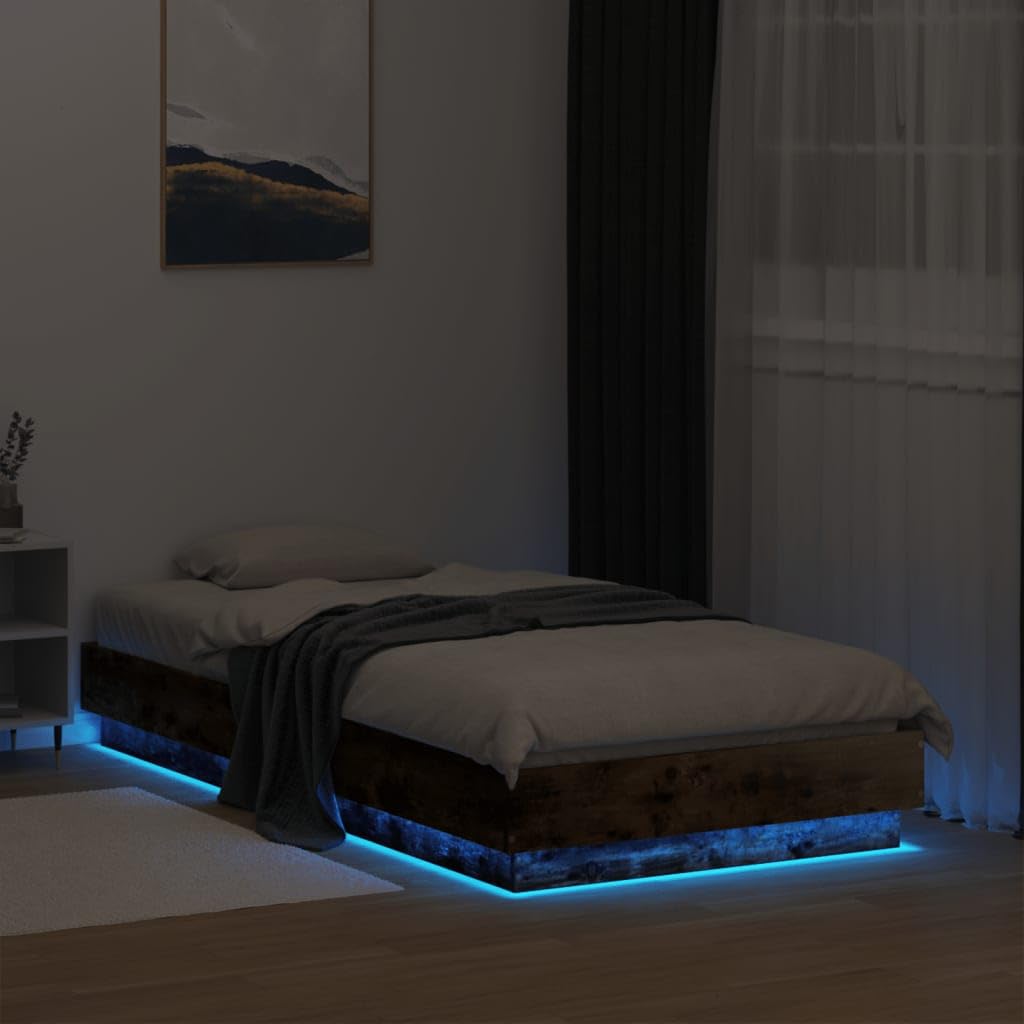 Z podświetleniem LED RGB z drewnopochodnej płyty do sypialni Brąz 90x190 cm