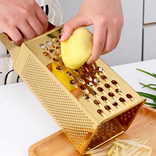 Large Stainless Steel 4 Sides Grater Slicer With Handle, Multifunctional Cutter Planing For Ginger, Garlic, Cucumbers, Carrots, Cheese, Potato, Ergonomic Design Kitchen Gadgets Accessories Orange #TOP6