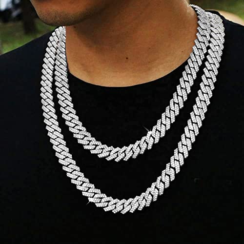 Hh Bling Empire Silver Gold Cuban Link Chain For Men And Women,Iced Out Mens Diamond Chain Necklaces Cuban Link,Thick Rapper Chains Hip Hop Jewelry (Cuban D-Silver-20) #TOP1